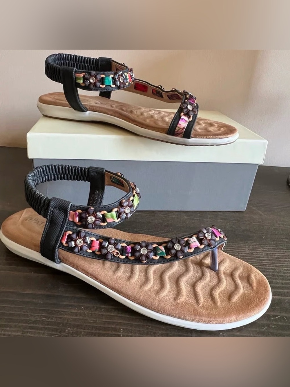 Patrizia Beaded Black Multicolor Women’s Thong Sandals